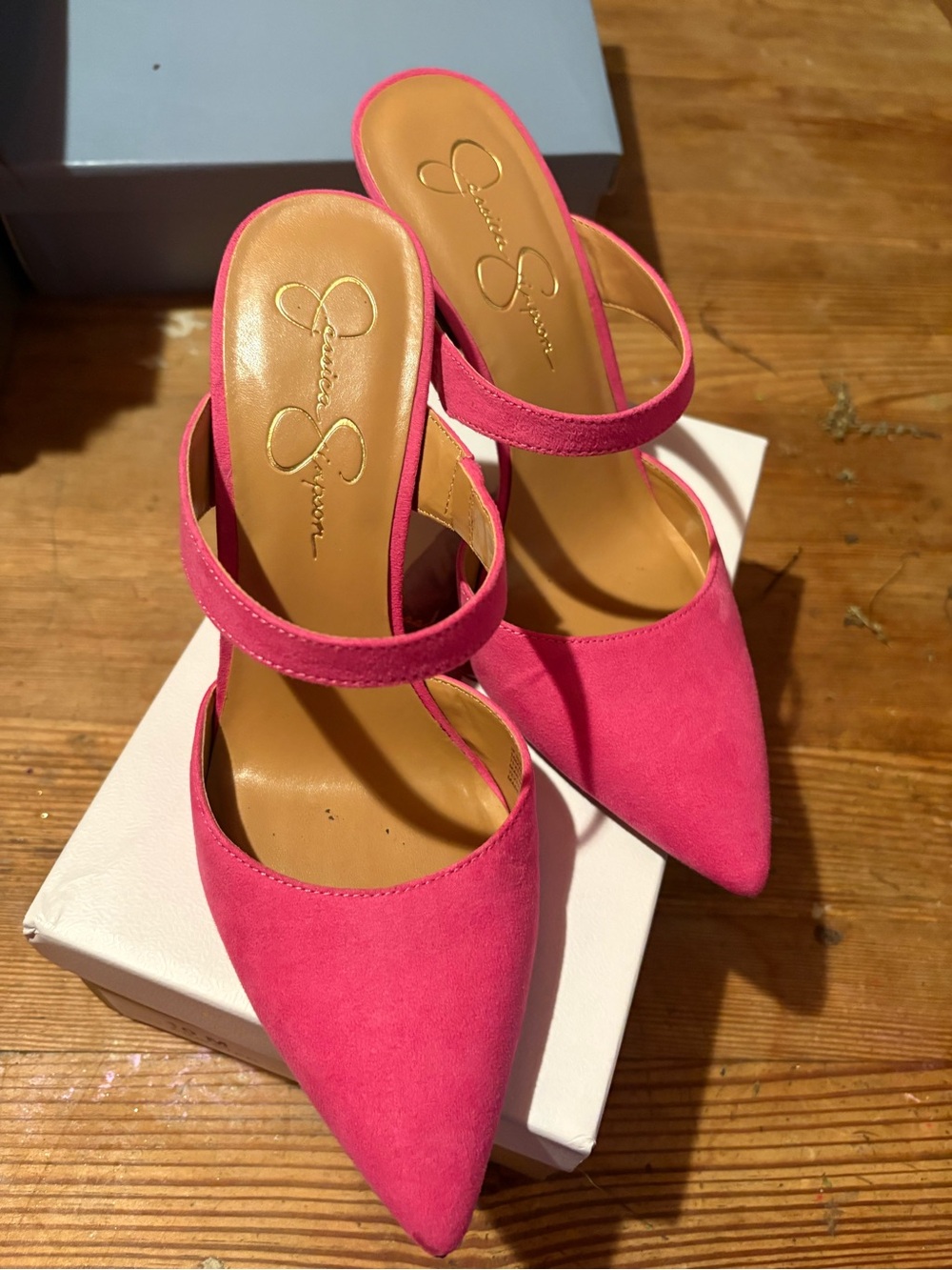 Jessica Simpson Hot Pink Suede Pointed Toe Strap Heels